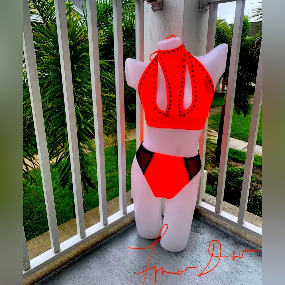ORANGE HIGHWAISTED BIKINI HANDMADE FANCY BY FRANCESCA WATSON SAMPLE SALE
